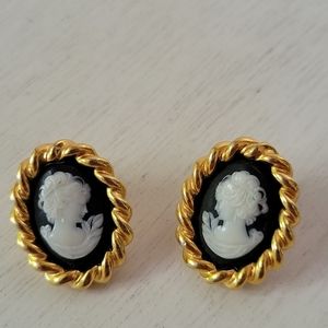 Vintage Black & White Cameo Earrings